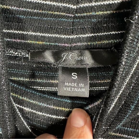 J. Crew Supercozy Turtleneck Top Metallic Stripe Women's Small Black Shirt - Picture 4 of 8